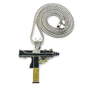  New Iced Out Paved UZI SMC GUN Pendant w/36 Franco Chain 