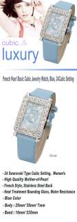 French Pearl Basic Jewelry Watch, Blue, 24Cubic Setting  