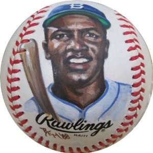  Jackie Robinson Unsigned Hand Painted Baseball   Sports 