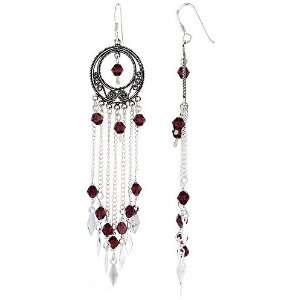   Chandelier Earrings w/ Garnet colored Crystals, 3 5/16 (85mm) tall