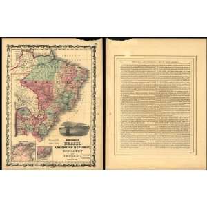    1862 Map Brazil, Argentine, Paraquay & Uruguay
