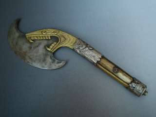Old Tibet Tibetan Silver Armored Bone Ax Phurpa Dagger  