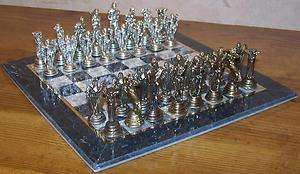 10 Square Marble Board Ancient Greek Metal Figures Chess Set  