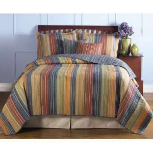  Katy Blue, Orange And Green Striped Twin 2 Piece Quilt Set 