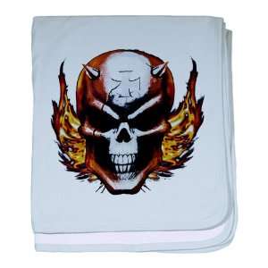  Baby Blanket Sky Blue Skull with Flames Iron Cross and 