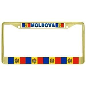  Moldova Moldovan Flag Gold Tone Metal License Plate Frame 