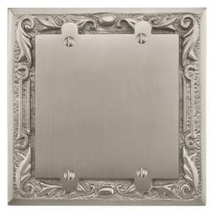  Solid Brass Floral Design Double Blank Plate   Brushed 
