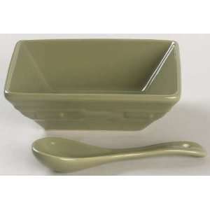    Sage 5 Square Tasting Bowl & Ceramic Spoon, Fine China Dinnerware