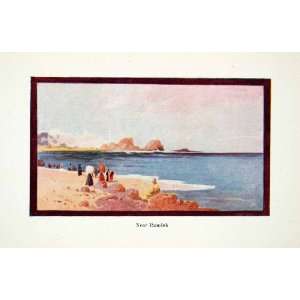 1908 Color Print Ramleh Egypt Africa Water Land Coastline People Rocks 