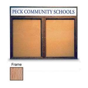 60 X 36 2 Door Illuminated Corkboard With Header And Light Oak Frame