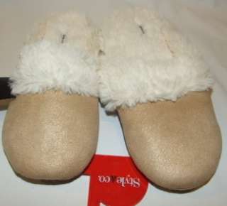 Style & Co. Scuff Style Slippers with Faux Fur Camel & Gold Metallic 