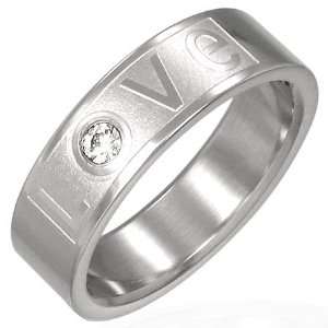  Stainless Steel Laser Engraved CZ Love Ring Sz 9 