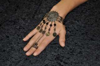 Silver Gold Black bead coin chain slave bracelet ring belly tribal 