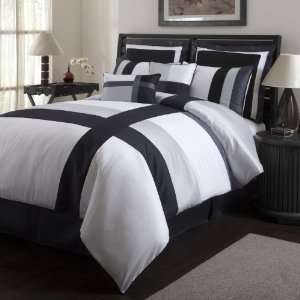   Piece Iman Comforter Set, Full Size, White/Black