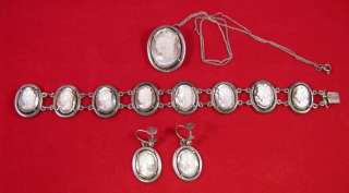 Vintage Camexco 800 silver cameo set necklace bracelet earrings  