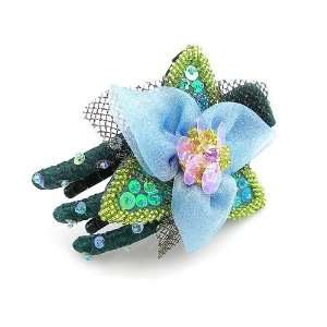  Hand Beaded Sequined Hair Claw with Silk Flower Beauty