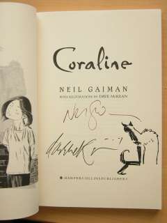 Neil Gaiman 2X SIGNED + SKETCH Coraline US ARC Proof  