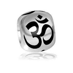  Yoga Ohm, Om, Aum Bead with Black Symbol in 14K white gold 