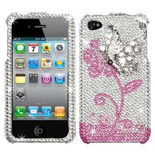   3D BLING FACEPLATE HARD CASE COVER APPLE IPHONE 4 4S BUTTERFLY PINK