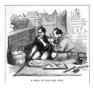  Two Men Eat a Traditional Meal of Rice and Fish Giclee 