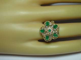  SOLID 14KT YELLOW GOLD. BRIGHT GREEN EMERALDS AND PALE AQUAMARINES 