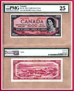 Bank of Canada 1954 $1000 Scarce Devils Face/Hair in Original PMG 