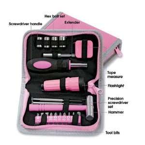  Avon 21 Piece Ladies Tool Kit Set In Pink and Gray Zipper 