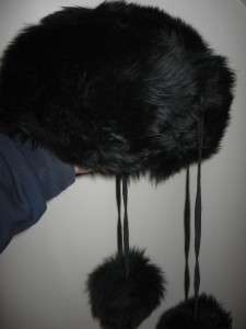 UGG AUSTRALIA Black Pom Pom Plush Fur Cuff HAT O/S  