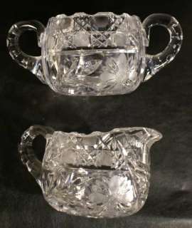 Antique Vintage Cut Glass Crystal Cream Creamer Sugar Set Pair 
