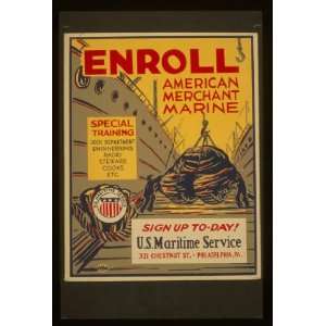  US Merchant Marine Recruting Small Poster late 1930 Early 