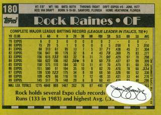 1990 Topps Signed Rock Raines JSA Expos  