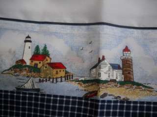 LIGHTHOUSES TAILORED VALANCE NAVY WHITE 70 x 13 NEW  
