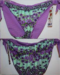 NWT Lucky Brand Reversible Grn/Purple Bikini Bottom L  