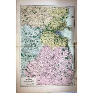  BRITAIN MAP 1895 ENVIRONS DUBLIN IRELAND WICKLOW COLOUR 