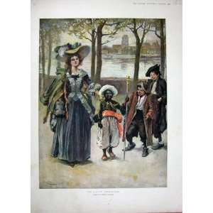   Colour Print 1896 Lady Servant Native Boy River Browne