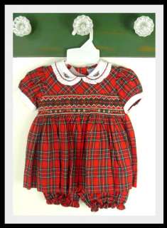   Carriage Boutiques Smocked Dress Set Girls 3 6 Months Red Plaid  