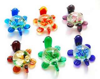 Lots 6pcs pendant Turtle Flowers Inside clear Murano Lampwork Glass 42 
