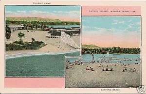 Tourist Camp & Bathing Beach Latsch Island MN Postcard  