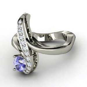 Bass Clef Ring, Round Tanzanite 14K White Gold Ring with Diamond