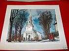 Old Church, Lexington Mass Print of Water Color 1950s