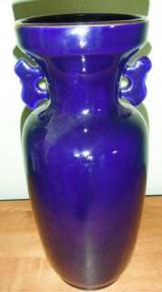 Large Vintage Vase Urn Navy Blue Cherry Blossoms Floral Gold Trim 