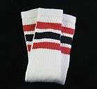 Womens Mens New White Knee High Tube Socks Red Black Stripe