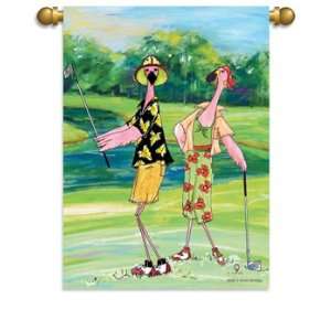  Tropical Pink Flamingo Golfers Golf Standard Flag Banner 