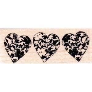  Inkadinkado Wood Mounted Stamp HEART TRIO For Scrapbooking 