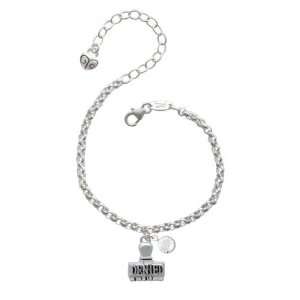 Denied Stamp Silver Plated Brass Charm Bracelet with Clear 