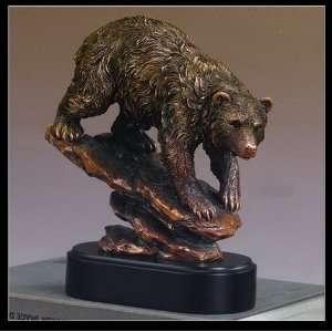  Bronze Sculpture of a Bear on a Rock   9.5 Tall x 9 Wide 