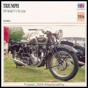 Motorcycle Card 1934 Triumph 500 De Luxe 5/4 single cyl  