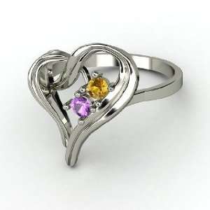  Mothers Heart Ring, 14K White Gold Ring with Amethyst 