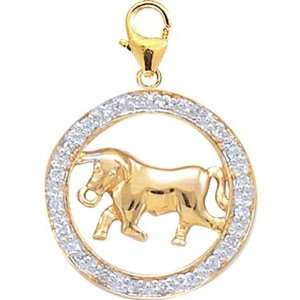  14K Gold 1/10ct HIJ Diamond Taurus Spring Ring Charm Arts 