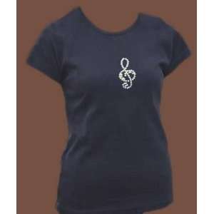   Womans Small Black T Shirt with Alto Clef Design Musical Instruments